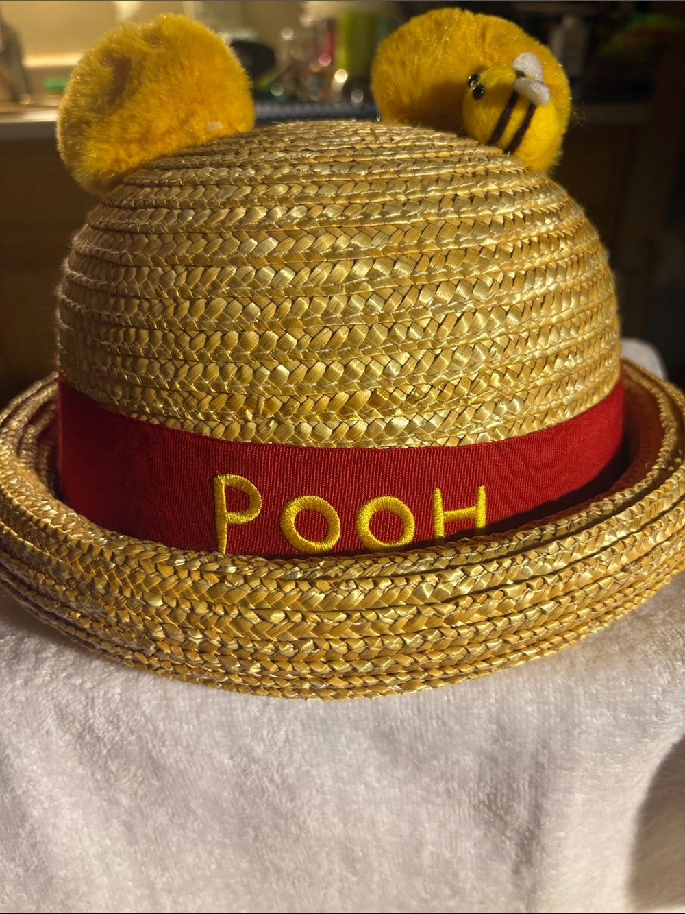 Disney Straw Costume Hat with Yellow Ears and Red Band